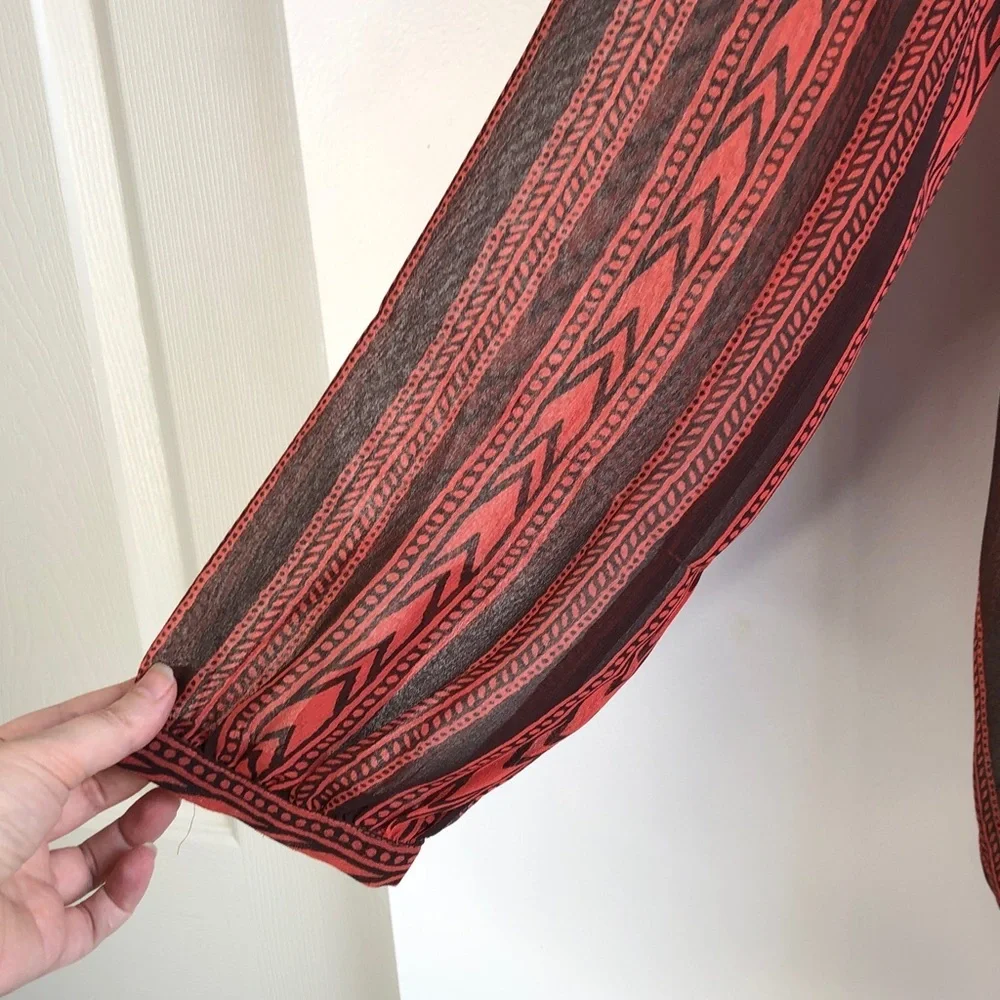 Free People Boho Red Patterned Peasant Tunic Top